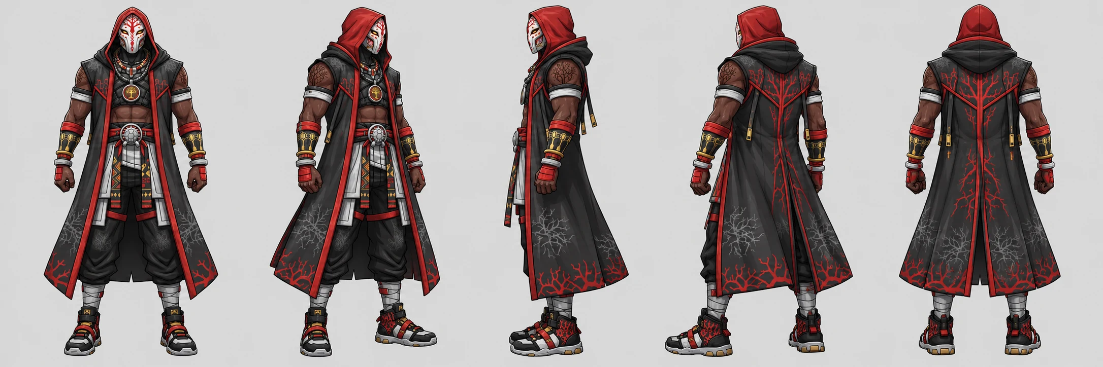 GILDED RONIN full-body front, front three-quarter, side, back three-quarter and back views
