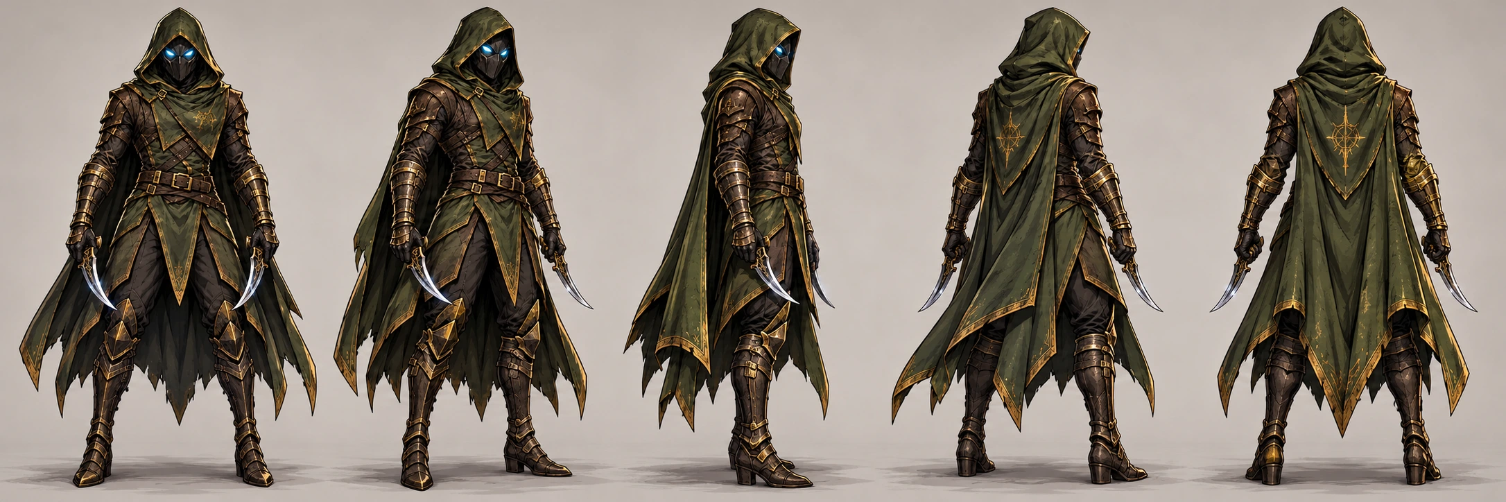 NIGHTSHADE full-body front, front three-quarter, side, back three-quarter and back views