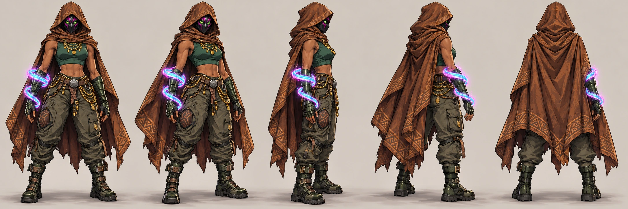 VEIL SHIFTER full-body front, front three-quarter, side, back three-quarter and back views
